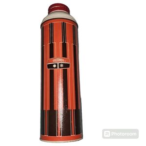 70s King Seeley Thermos Hot Cold Plaid 1qt Metal No 2210 W/o Red Top Cup Stripes